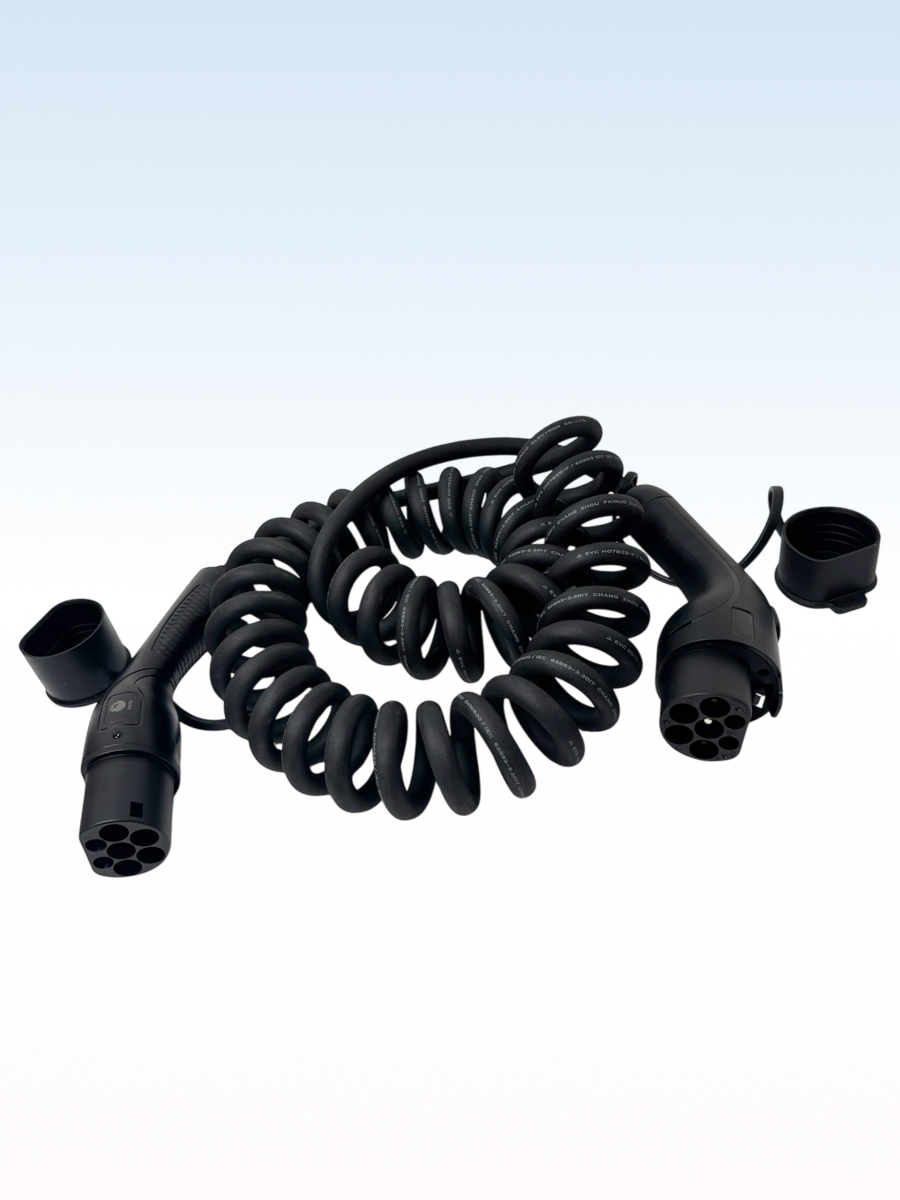 Зарядный кабель-спираль для электрокара TYPE 2-GBT на 7 м и 7 кВт