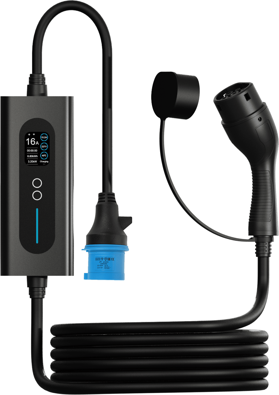 Портативное устройство для электромобиля TYPE 2, 220В, 5 м (32A), с дисплеем