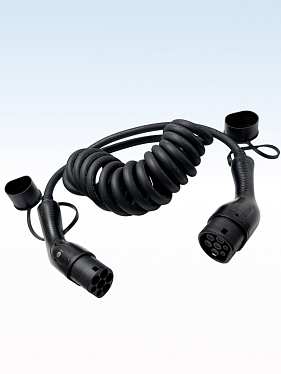 Зарядный кабель-спираль для зарядки электромобиля TYPE 2-TYPE 2 на 5 м и 22 кВт